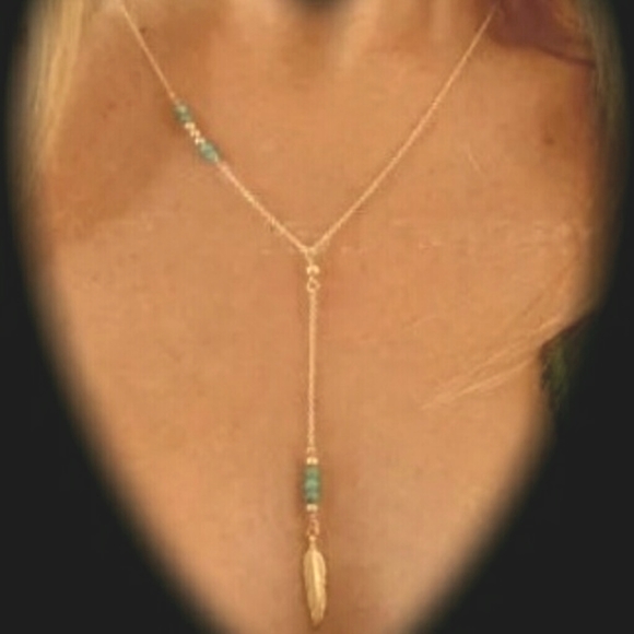 Gold Tassel  Feather Necklace with Accent Beads - Picture 3 of 4